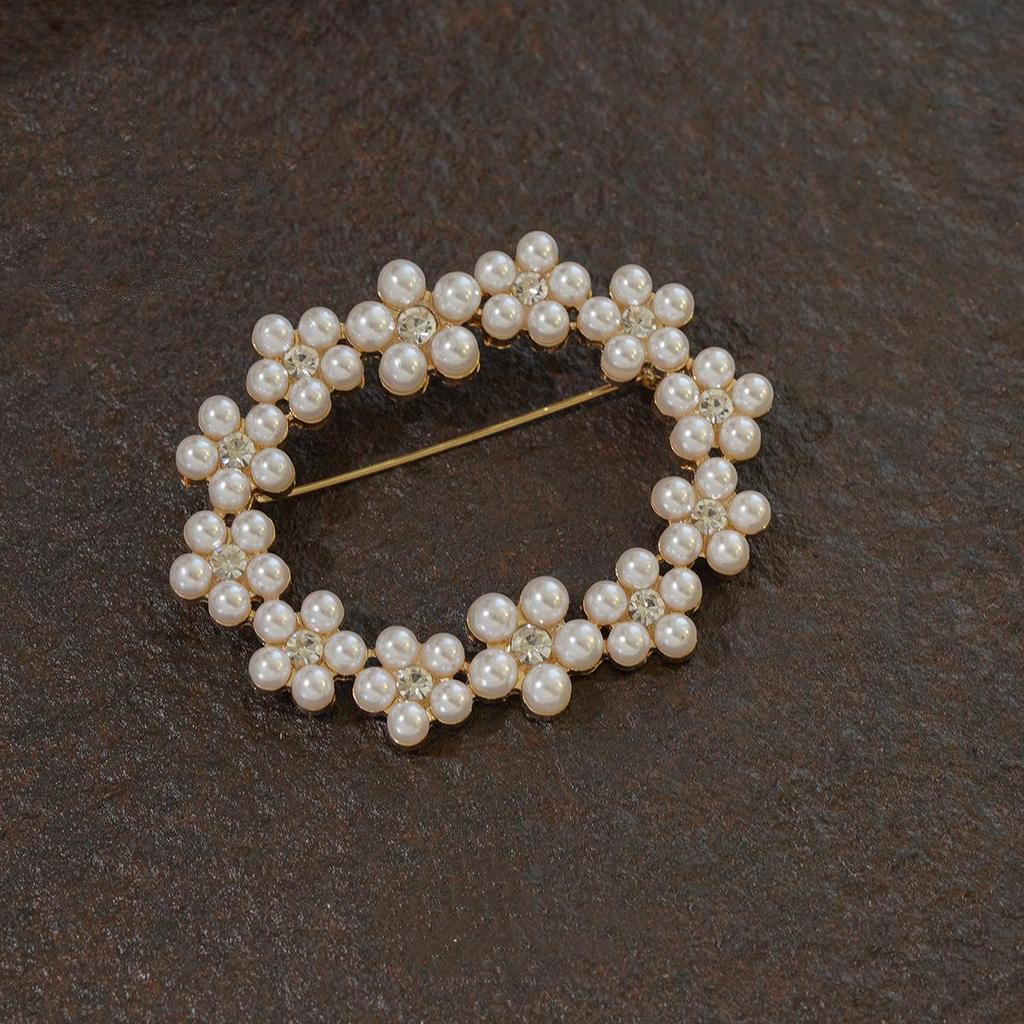 Vintage Gold Pearl Cross Brooch for Women - Baroque Palace Style