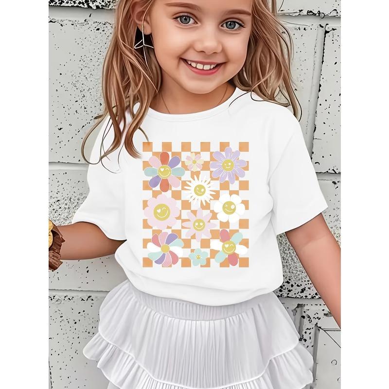 Sweet Floral Print Short-Sleeve T-Shirt for Spring And Summer, Stylish And Versatile for Casual Wear