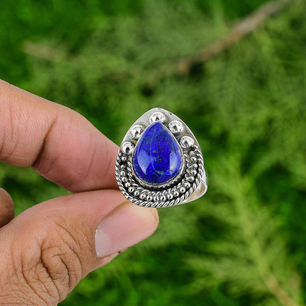 Throat Chakra Lapis Lazuli Stone Wife Anniversary Stackable Ring Sterling Silver