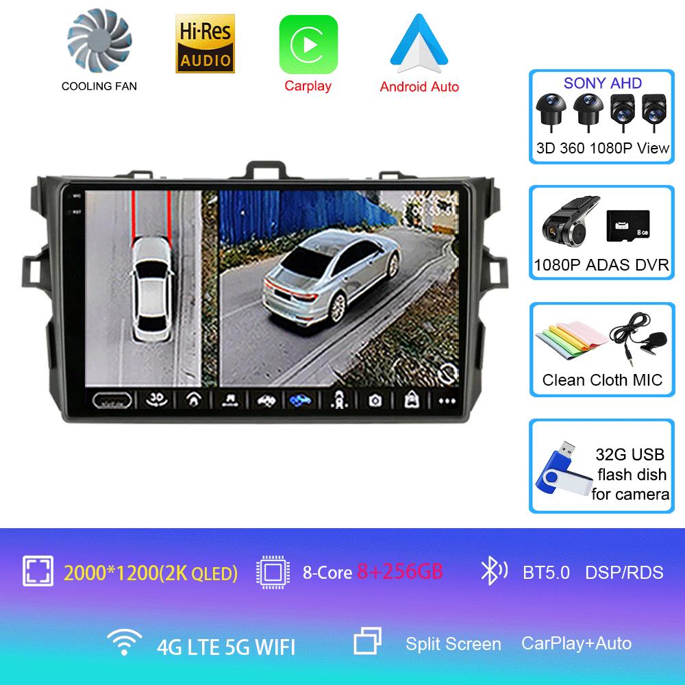 Android 14 Carplay 2din Car Radio For Toyota Corolla E140/150 2007 - 2013 4G GPS Multimedia video Player Stereo WIFI+4G