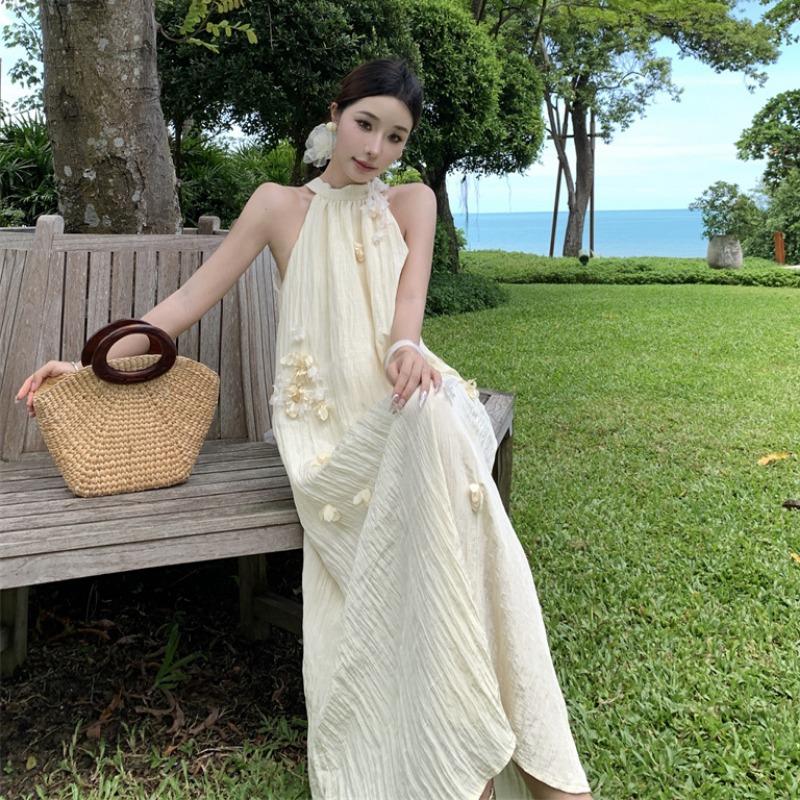 Летнее новое элегантное платье свободного покроя с цветочным вырезом и складками