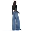 American retro Paris buckle design wide-leg jeans women's autumn new loose and thin straight pants
