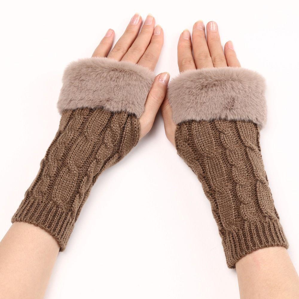 Faux Rabbit Hair Knitted Gloves Fingerless Winter Mittens Japanese Plush Gloves Women Girls