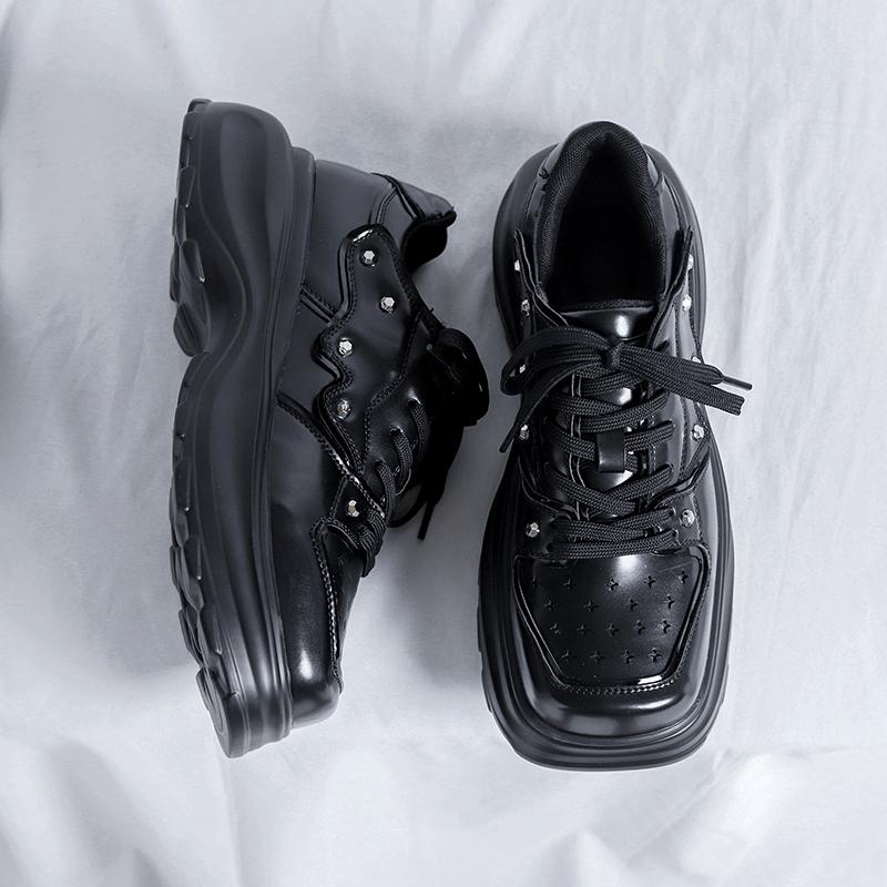 FashionDesigner's Men's Genuine Leather Shoes Square Head British Style Men's Conference Business Shoes Thick Bottom Work Dress Shoes