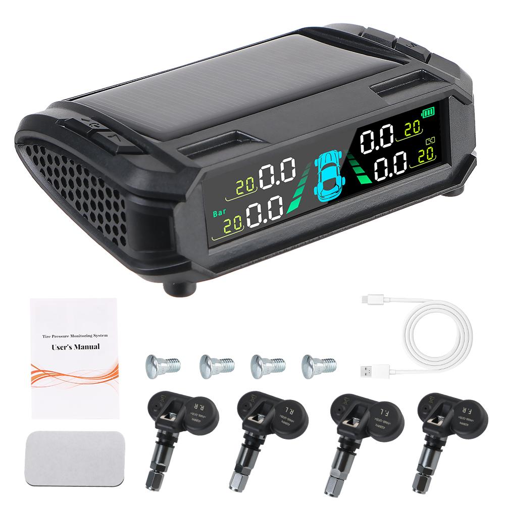 Auto Security Alarm Systems Digital LCD Display Universal USB / Solar TPMS Tyre Temperature Monitor Car Tire Pressure Monitoring System