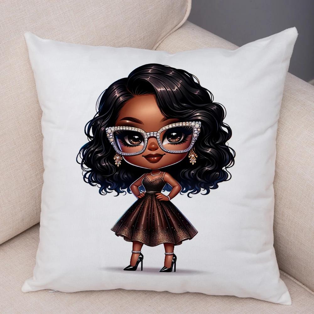 Мода Мультяшная Африканская Девушка Наволочка Мягкая Плюшевая Наволочка для Подушки для Дивана Домашний Декор Милая Черная Женщина Наволочка для Подушки
