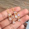 Moonstone Labradorite Carnelian Gemstone 100% 925 Sterling Silver Yellow Gold Plated Dangle Earring