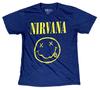 Футболка Nirvana Smiley Мужская Средний Синий Желтый Курт Кобей Гранж