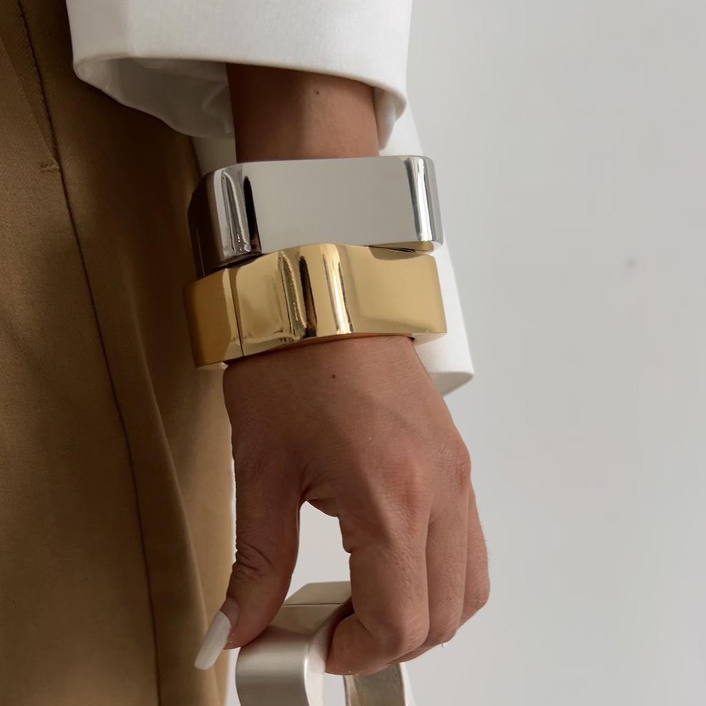 Ingemark Punk Vintage Geometric Heavy Metal Spring Bangles for Women Hip Hop Gold Color Open Cuff Bracelets Couple Men Jewelry