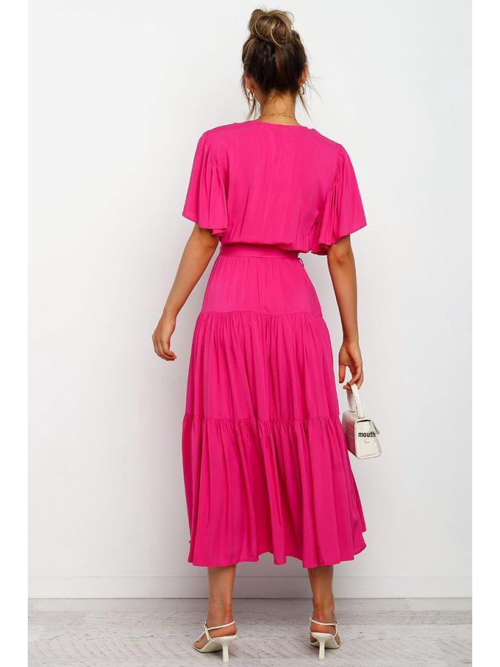 Богемное платье с V-образным вырезом, принтом, короткими рукавами и приталенным силуэтом, длинное, в наличии