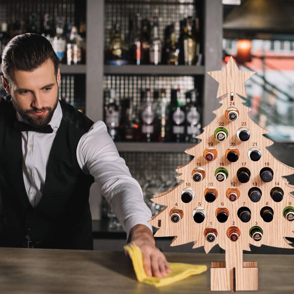 Рождественский Адвент-календарь, обратный отсчет, 24 деревянных рождественских мини-держателя для алкоголя, подставка для винных бутылок, украшения, подарки