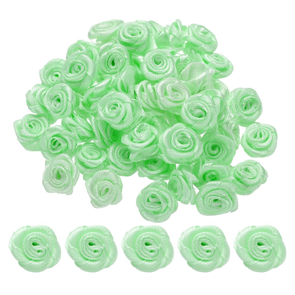100Pcs 1.5cm Mini Satin Ribbon Roses Handmade Rolled Rosette Flower for DIY Crafting Accessories Sewing Wrapping Decoration