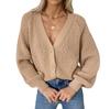 2025 Autumn/Winter Women's V-Neck Solid Color Loose Knit Cardigan