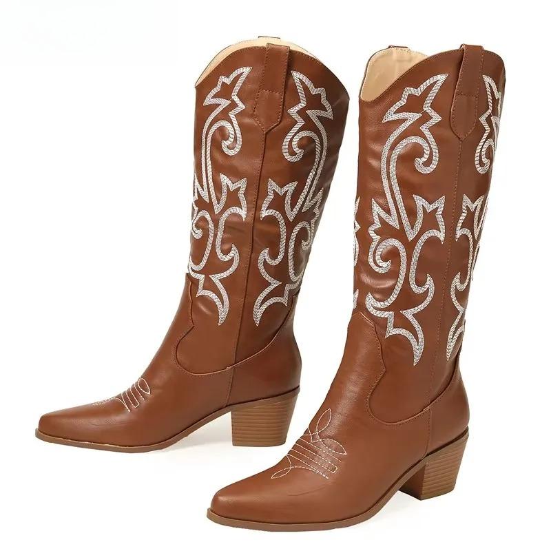 Модные женские ботфорты ручной работы с вышивкой, сексуальные высокие каблуки, ботфорты выше колена, женская обувь, остроносые, для стриптизерш, длинные ботфорты