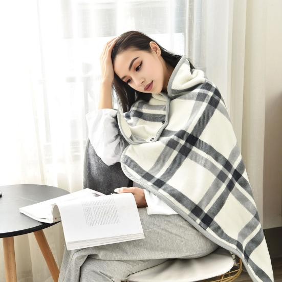 Зимнее плед-одеяло в клетку, супермягкое флисовое теплоизоляционное однобортное шаль-одеяло с ворсом