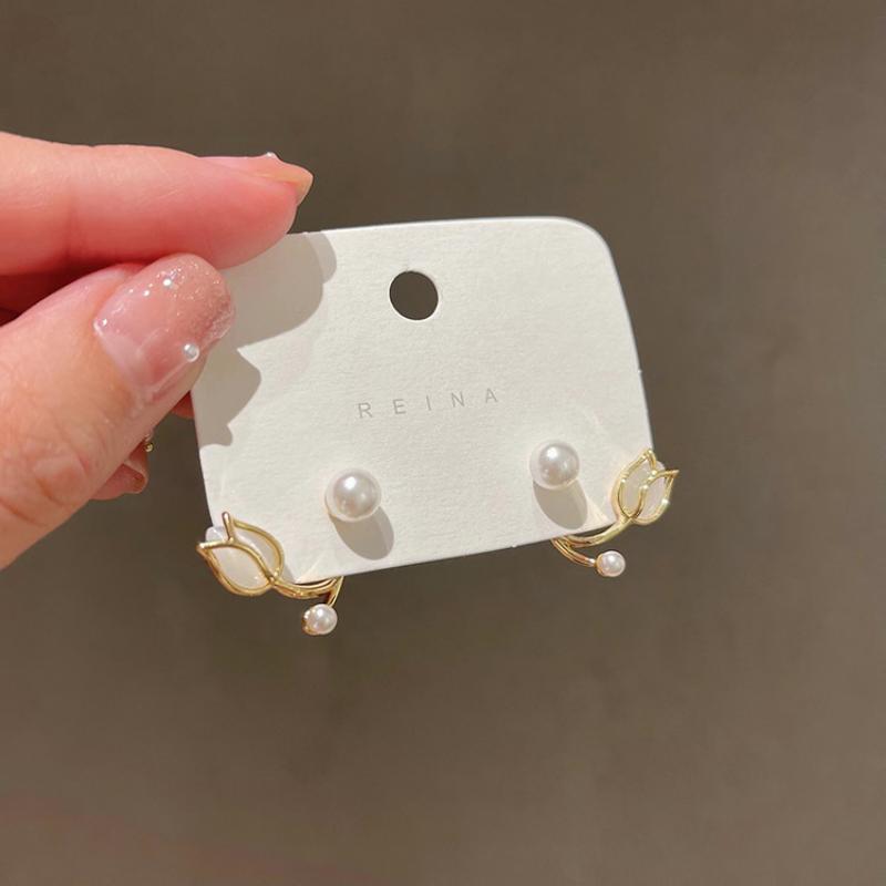 Модные серьги-гвоздики с жемчугом в виде цветка тюльпана для женщин, серьги, ювелирные изделия, подарок девушке, Brincos