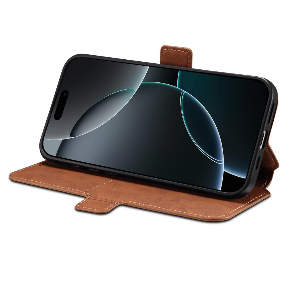 DENIOR B06 For iPhone 16 Pro Case Magnetic Detachable Wallet Stand Leather+TPU Phone Cover