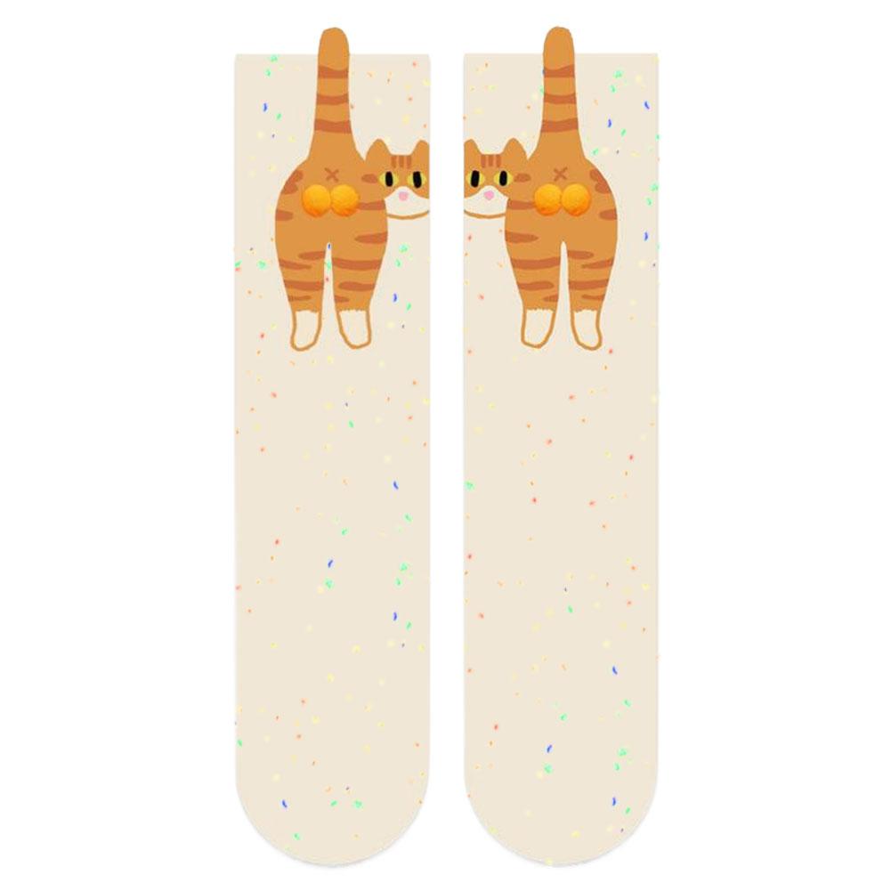 Funny Cotton Socks with Balls Cartoon Animal Socks Breathable Cat Middle Tube Socks Novelty Gifts for Cat Lovers