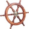 Корабельное колесо 45,72 см из тикового дерева Корабельное колесо с латунной вставкой и шестью спицами, коричневое и золотое