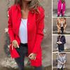Women Woolen Jacket Hooded Solid Color Single-breasted Coat Mid Length Thermal Long Sleeved