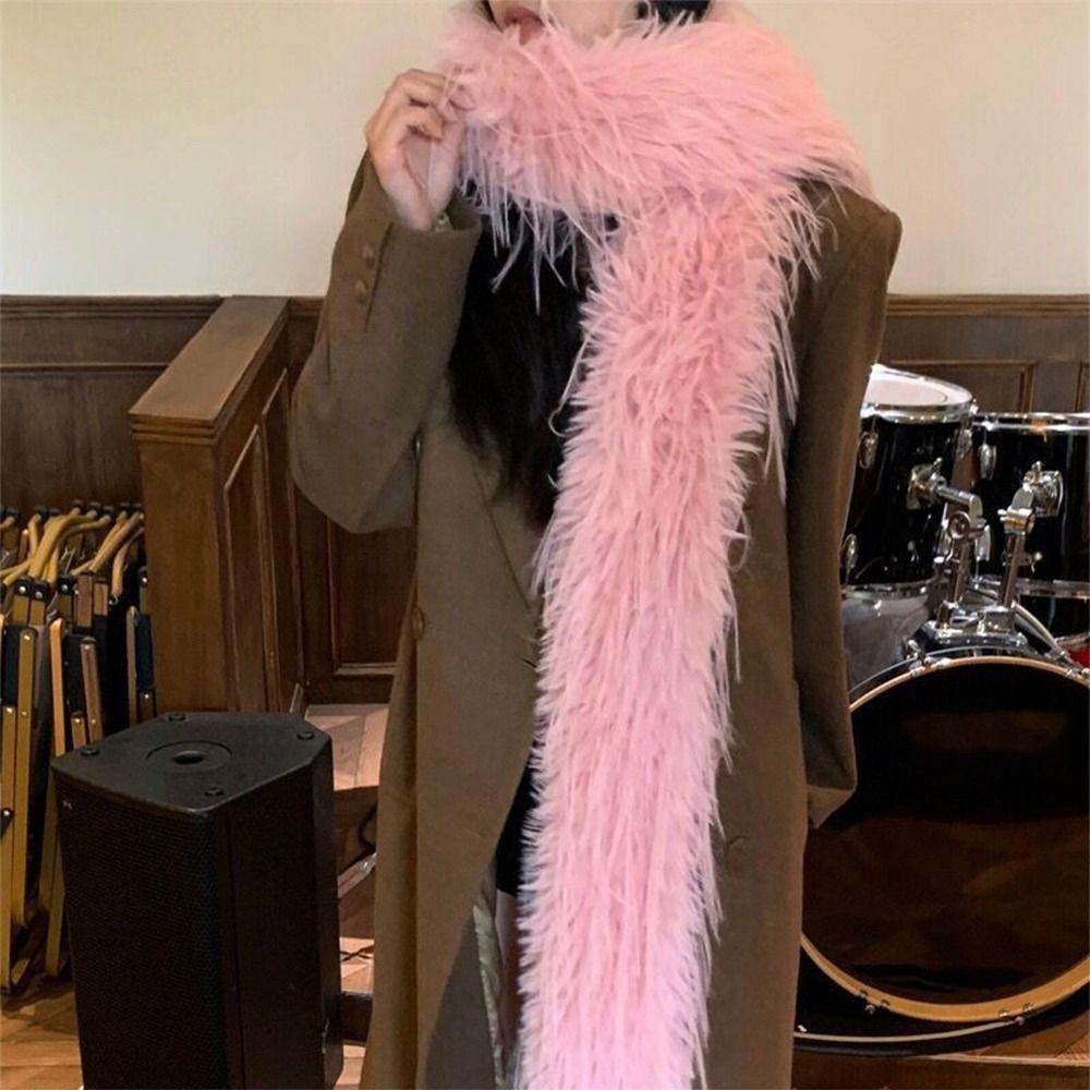 180cm Y2K Girl Scarf Party Ladies Tassels Scarves Fashionable Plush Long Strip Scarf Outdoor