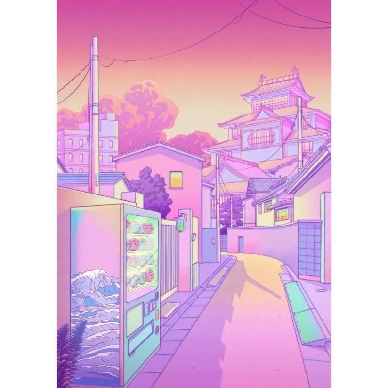 Classic Abstract Aesthetics Wall Art 80s Neon City Street Steam Wave HD Oil On Canvas Posters And Prints Home Bedroom Decor Gift