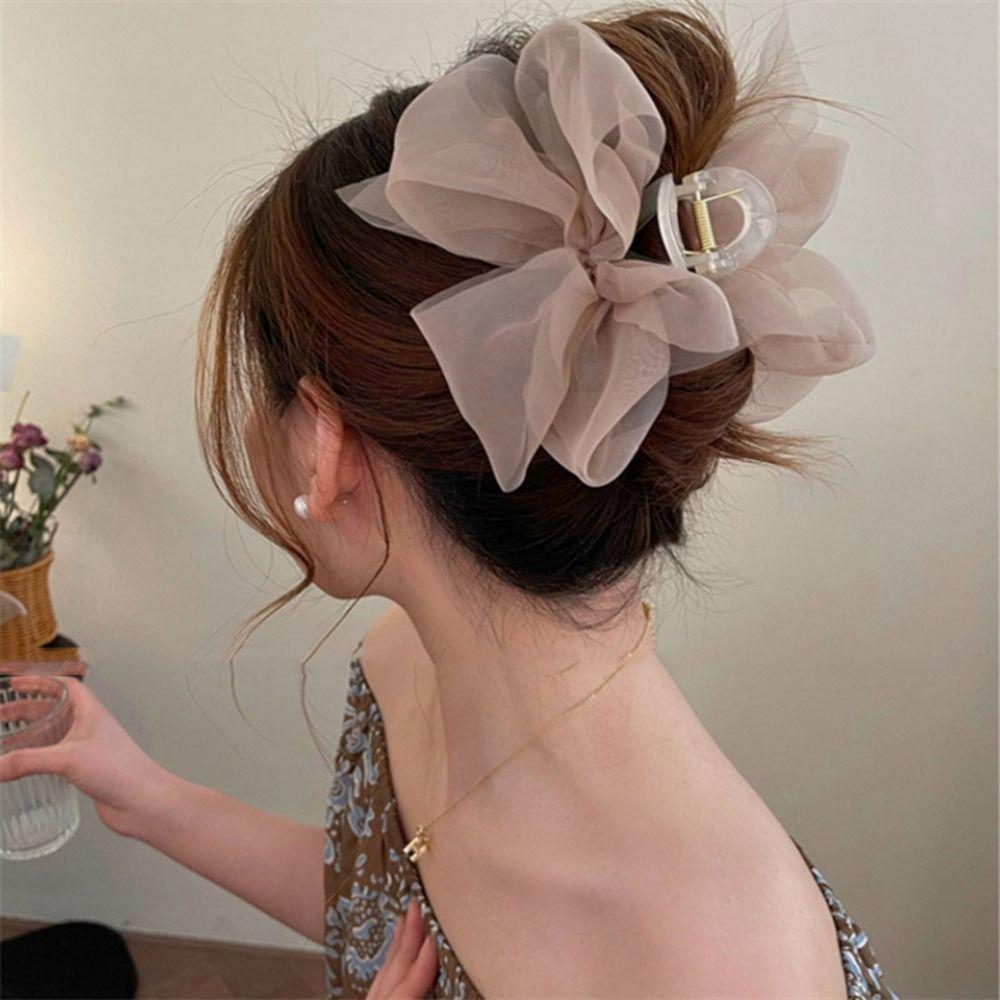 Hairgrips Ponytail Holder Mesh Hair Crab Clip Women Hair Clip Bow Hair Claw Korean Shark Clip