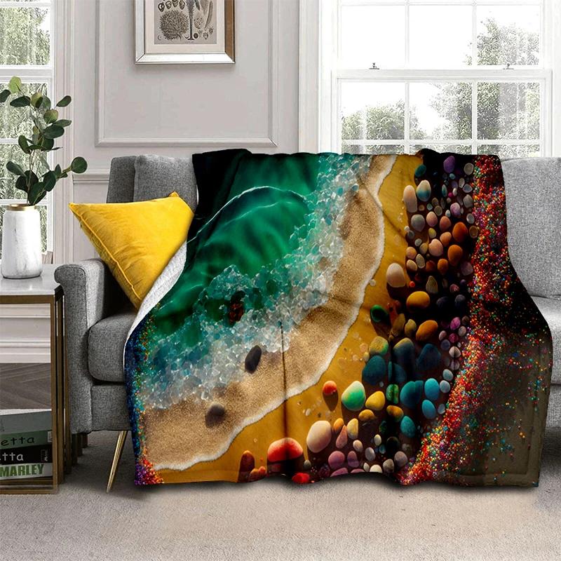 2025 New Style Beauty Colorful Pebble Road Beach Stone Scenery Blanket,Soft Throw Blanket for Home Bedroom Bed Sofa Cover Kids