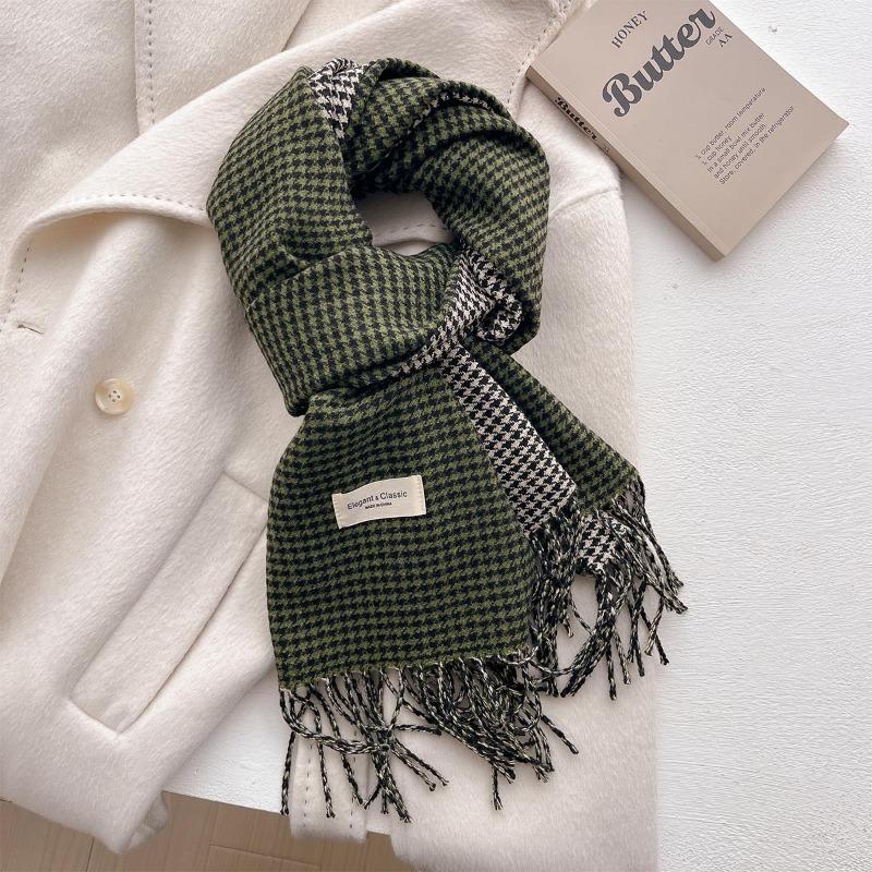 Autumn/Winter New Nordic Simple Thousand Bird Checkered Scarf British Versatile Shawl Double Sided Tassel Plaid Scarf