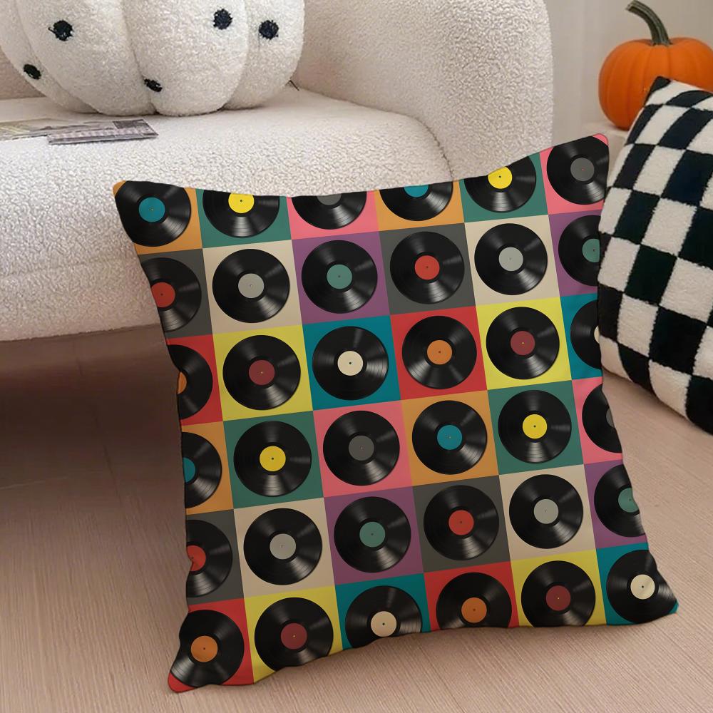 Vintage Vinyl Record Retro Music Cushion Cover Throw Pillow Cover Hidden Button Durable Polyester Chair Cushion