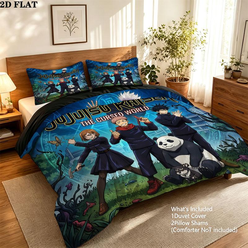 Jujutsu Kaisen Pattern Bedding Quilt Set Quilt Cover Pillowcase Home Birthday Gift(1 * duvet cover + 2 * pillowcase, without core)