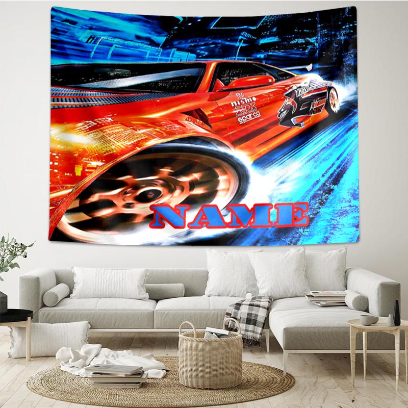 Custom Name Racing Print Tapestry, Backdrop, Easy Setup, Ideal for Bedroom, Office & Living Room, with Aesthetic Wall Hanging Decor.