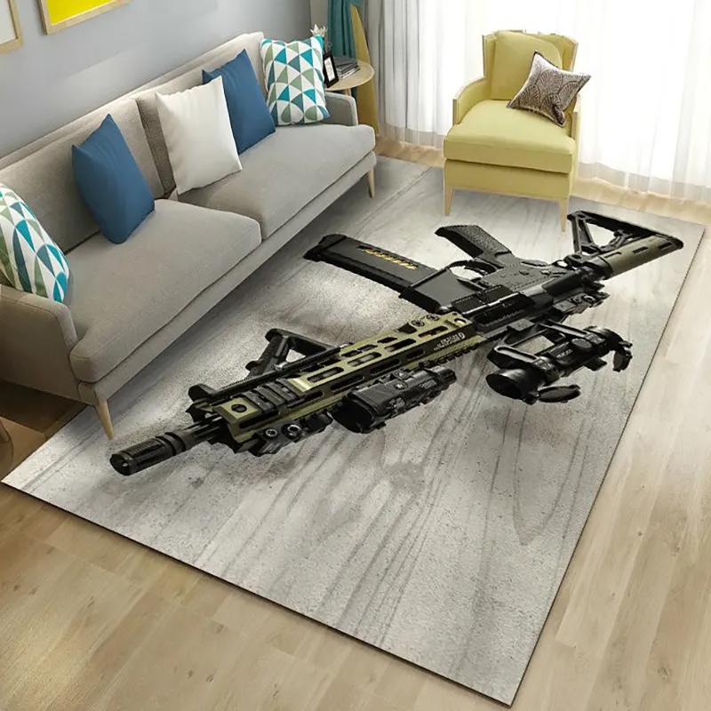 3D ковер с рисунком штурмовой винтовки, пистолета, револьвера, подходит для детской игровой зоны, противоскользящий коврик, декоративный коврик для дивана в гостиной