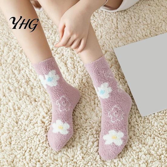 Autumn Winter Bed Socks Coral Fleece for Women, Soft Thermal Crew with Non-Binding Loose Fit Lounge Top, Fuzzy Sleep Cute Prints Comfortable