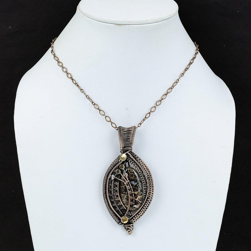 Подвеска из агата Turritella, обернутая медной проволокой, подвеска из драгоценного камня, ювелирные изделия из агата Turritella, подвеска ручной работы для подарка, ювелирные изделия из медной проволоки