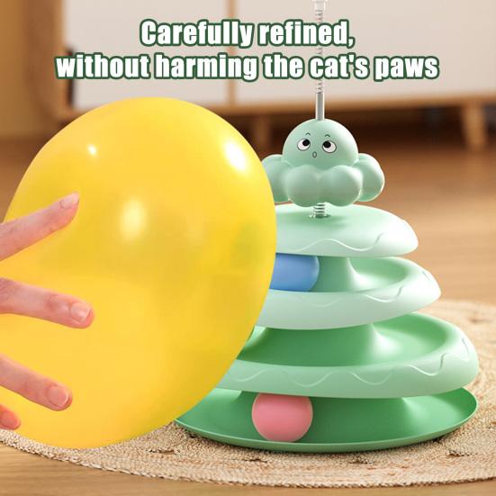Rotating Cat Toy with 3-Tier Hollow Tracks Colorful Balls Detachable Portable Playground for Cats Interactive Cat Stick Turntable for Boredom Relief