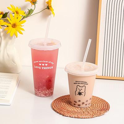 Kawaii бутылка для воды для кофе, сока, чая с молоком, милые пластиковые холодные чашки с соломенной крышкой, портативная многоразовая бутылка для питья, не содержащая BPA