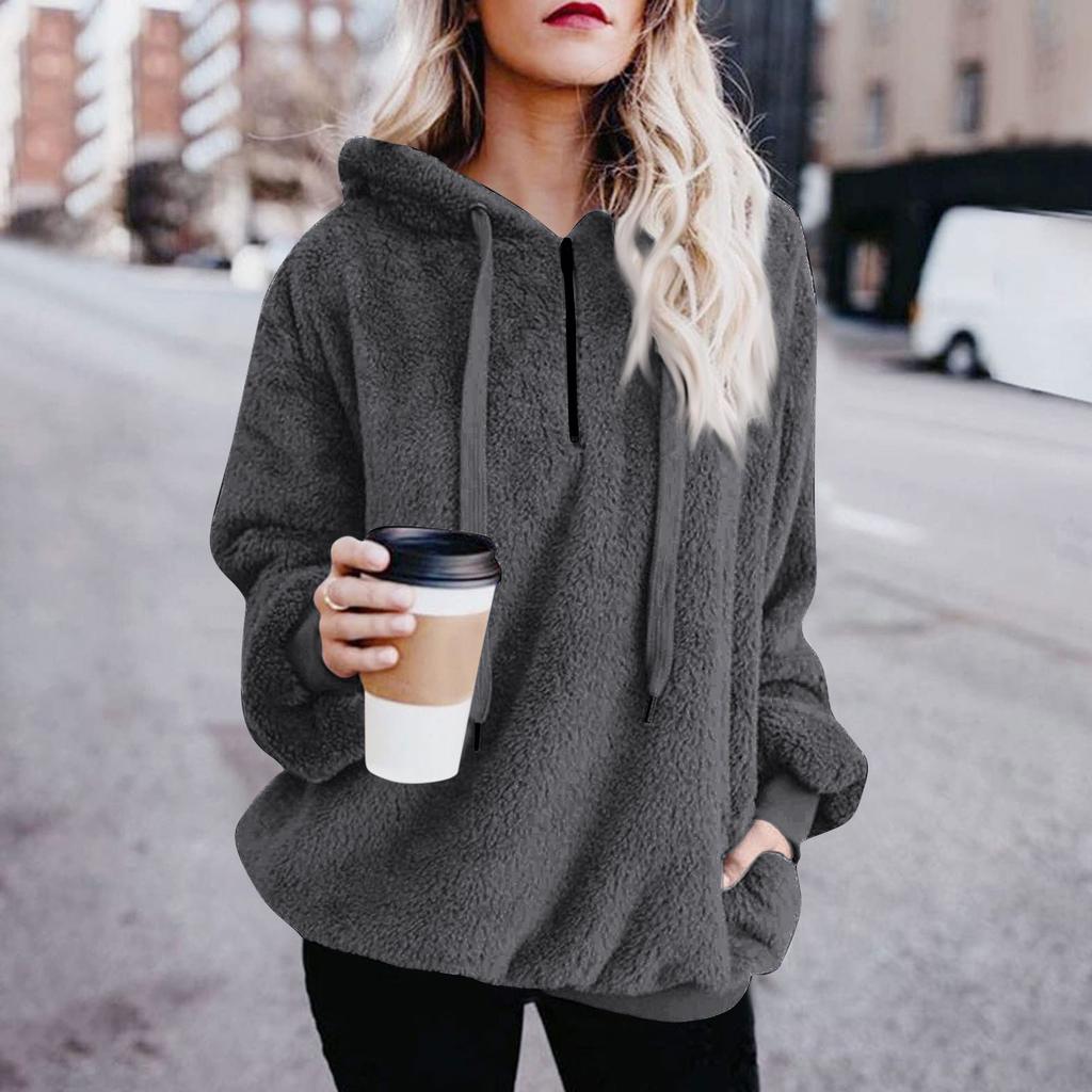 Женская мода сплошной цвет с капюшоном в стиле пэчворк с длинным рукавом на молнии плюшевая толстовка