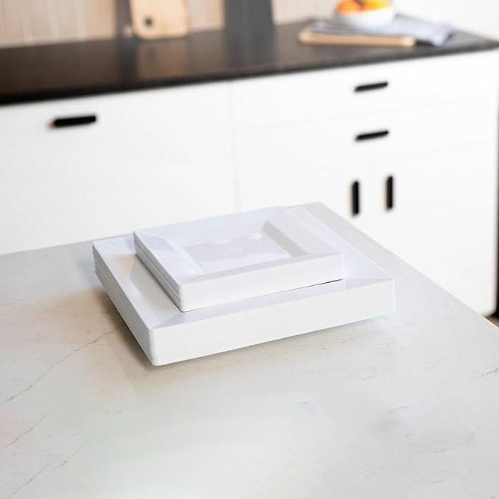 10Pcs Hard White Square Plate Plastic Dessert Dish Kitchen Tableware Party Appetizer Plate Salad