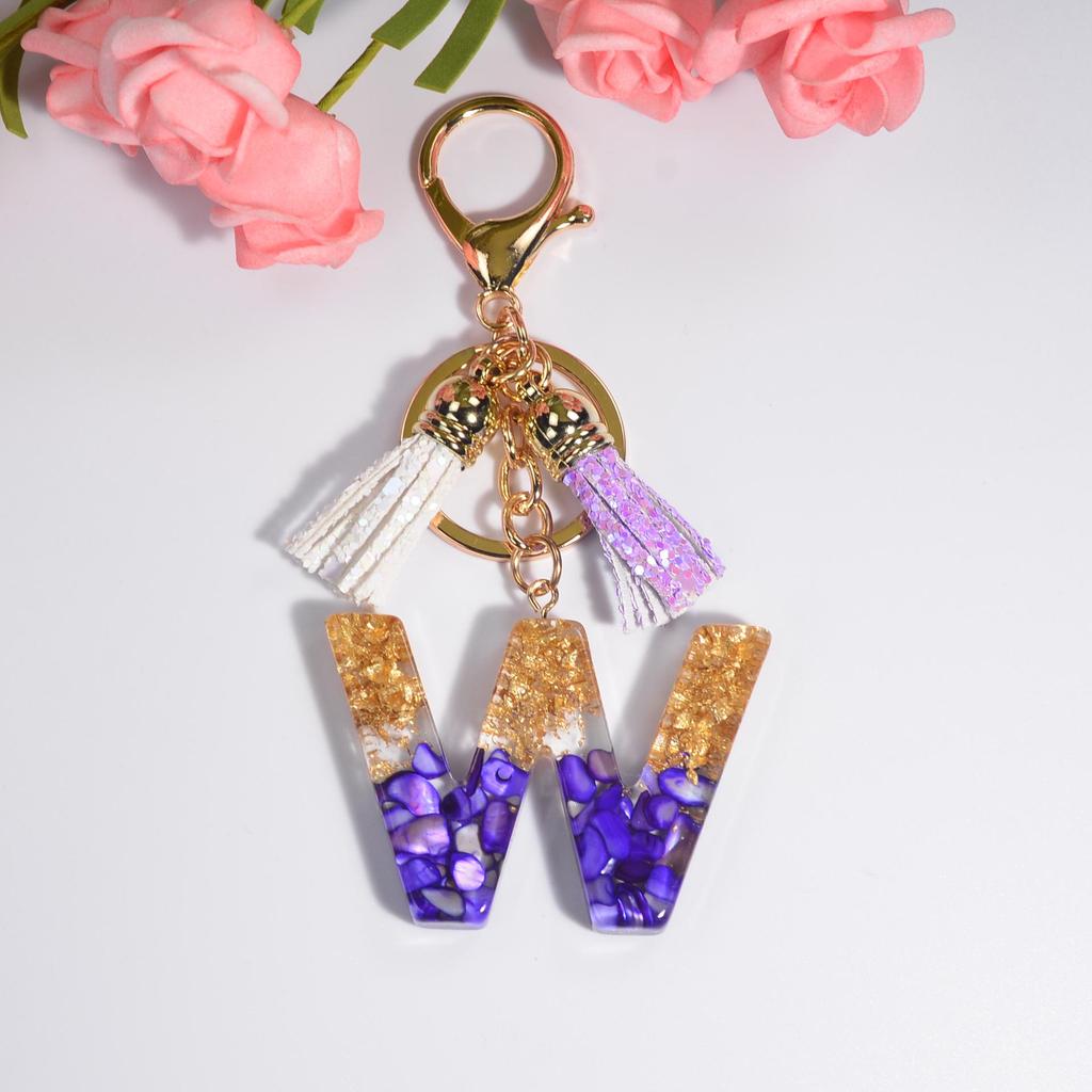 Фиолетовый хрустальный эпоксидный брелок с буквой и кисточкой - Ювелирное украшение из смолы, подвеска-шарм