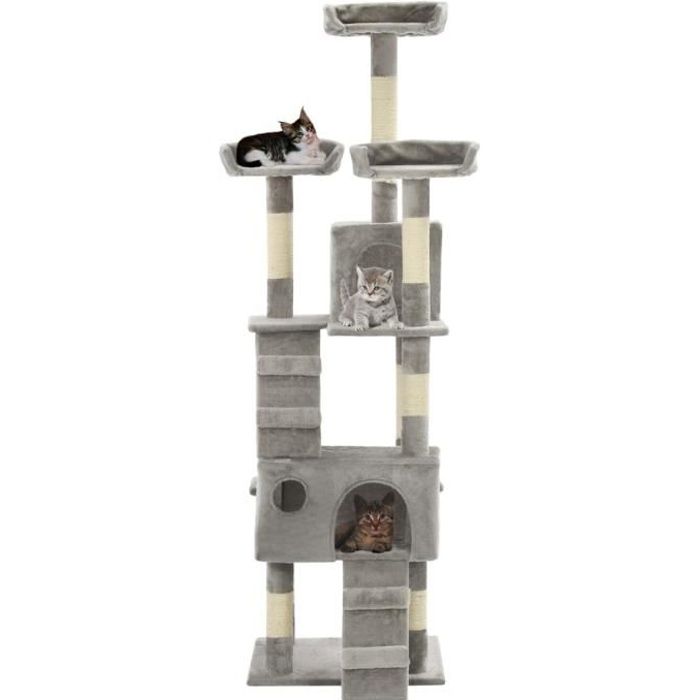 VidaXL Cat Tree with Sisal Scratching Posts 170 Cm Grey