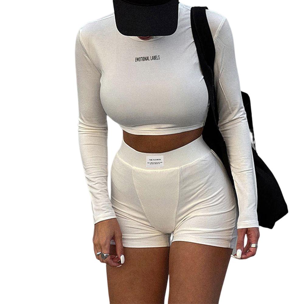 Женский спортивный костюм для йоги и тренажерного зала, укороченные топы с длинными рукавами, шорты, комплект одежды для отдыха, 2 шт.