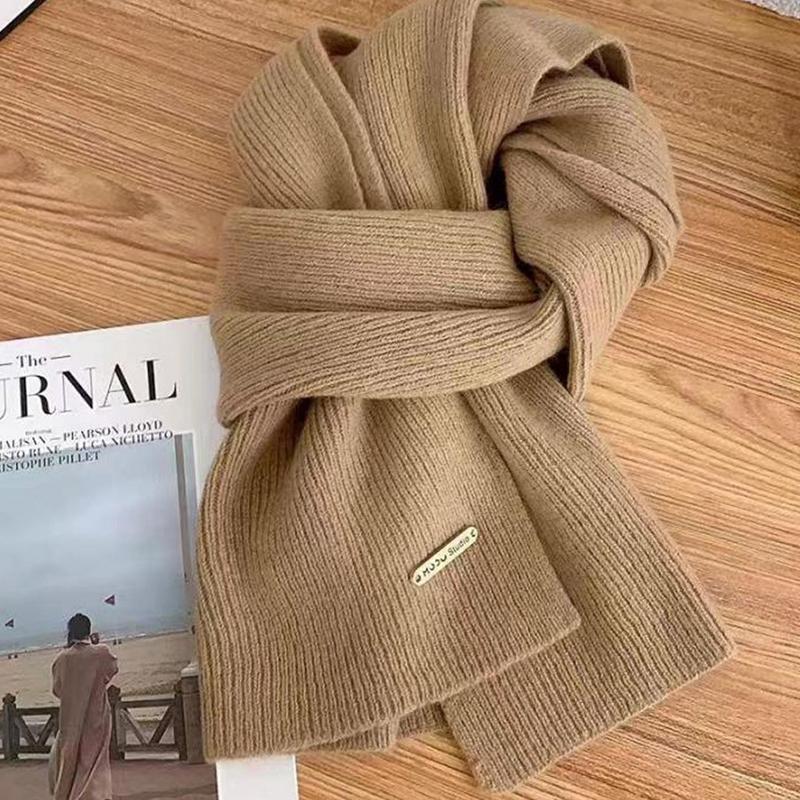 Winter Cashmere Imitation Scarf Women'S Woolen Knitwear Solid Color Bordeaux Chic Korean Thicker Warm