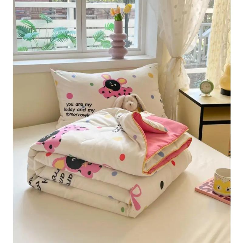 Cute Cartoon Printed Thin Quilt Kids Students Summer Double Yarn Soybean Air Conditioning Comforter Lightweight Cooling Blankets