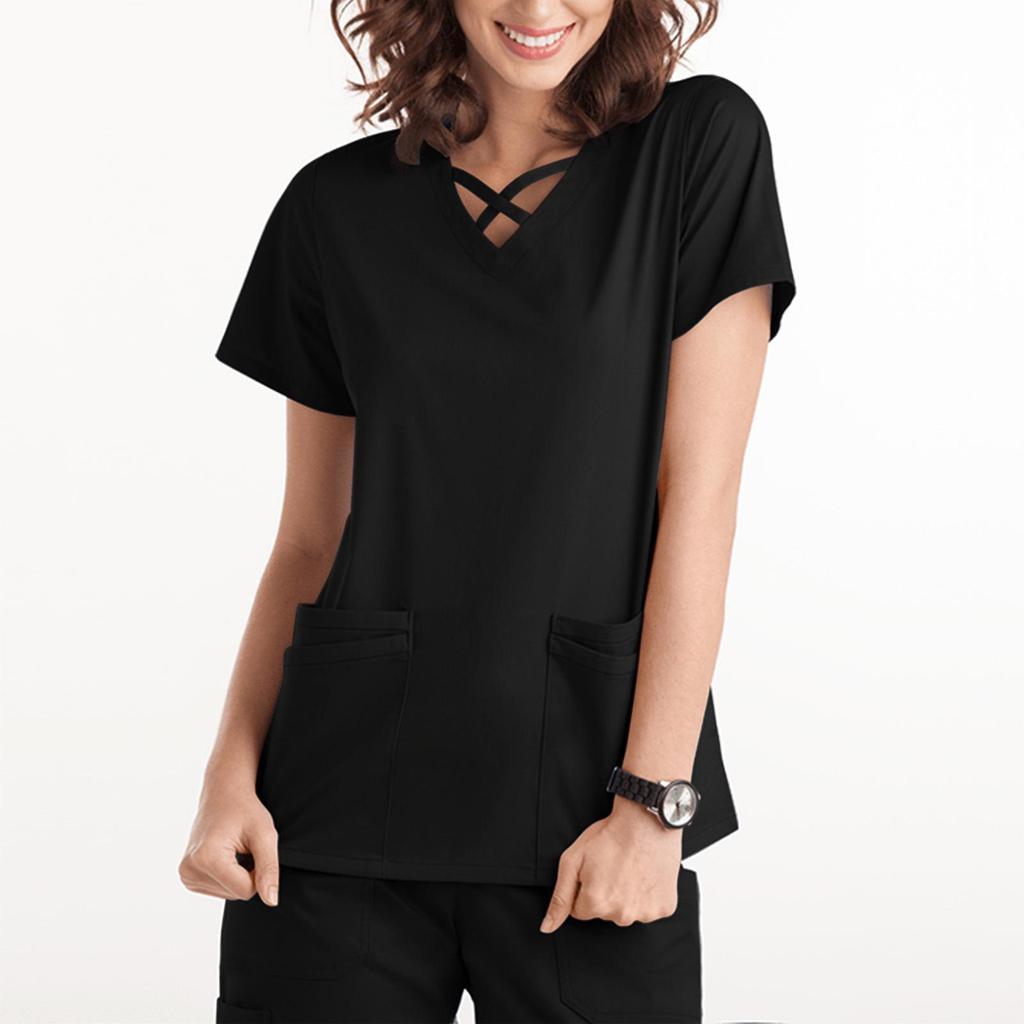 Women's Short Sleeve Scrub Top - Nurse/Surgeon Workwear T-Shirt Gown