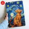 Жестяная табличка Кот под звездным небом Металлическое настенное искусство Постер Винтажный ретро стиль Животное Декор для гостиной Спальни Кафе