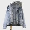 Модная женская джинсовая куртка зимы 2024 года со съемным воротником из меха кролика