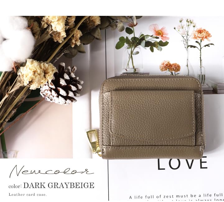 Lizdays Mini Wallet with Card Large Coin and Skimming Protection Gray Case, Bellows, Capacity, Purse, (Dark Beige)