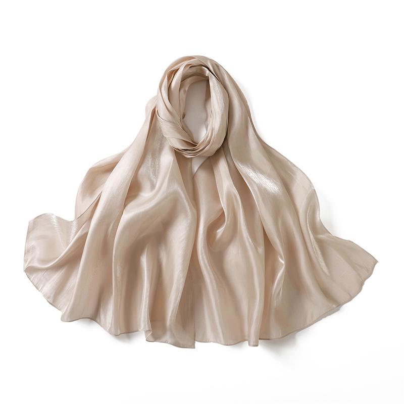 Fashion Design Classic Shiny Silk Scarf Women Soft Hijab Solid Color Handband Shawls Wraps Muslim Scarves Stole