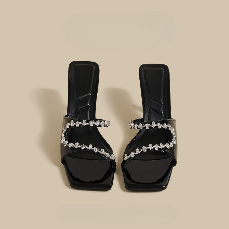 Французские домашние тапочки женские 2025 лето новые вечерний бриз темперамент красивые стразы слово фиолетовые туфли-стилетто